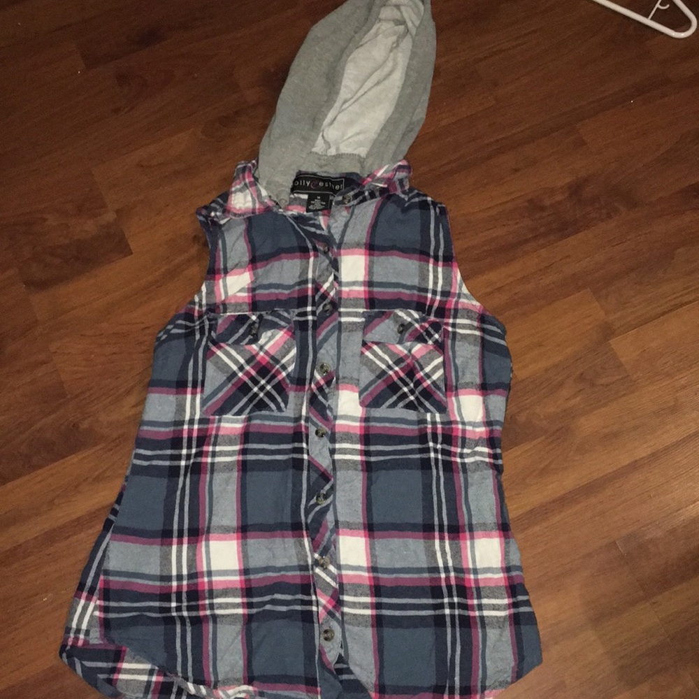 Button plad shirt with hood